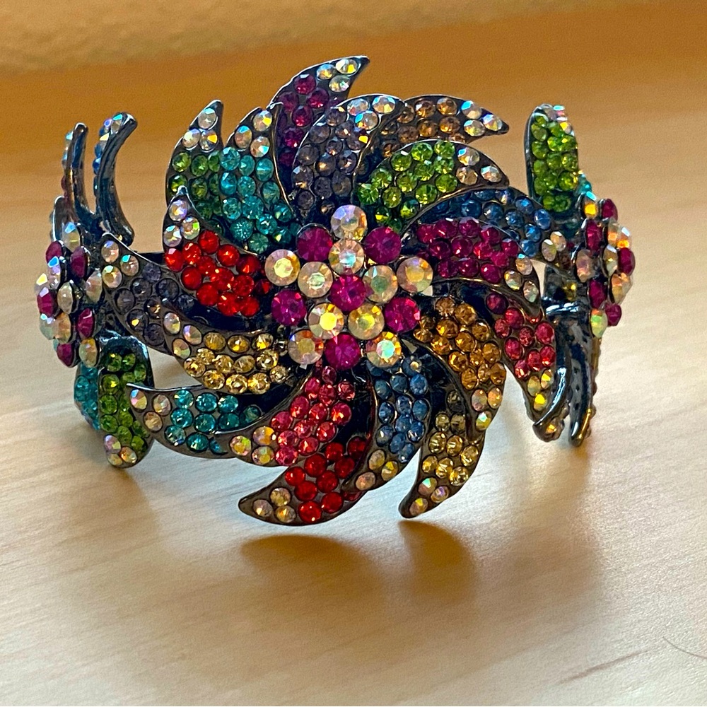 Rainbow Crystal & Metal Floral Bracelet